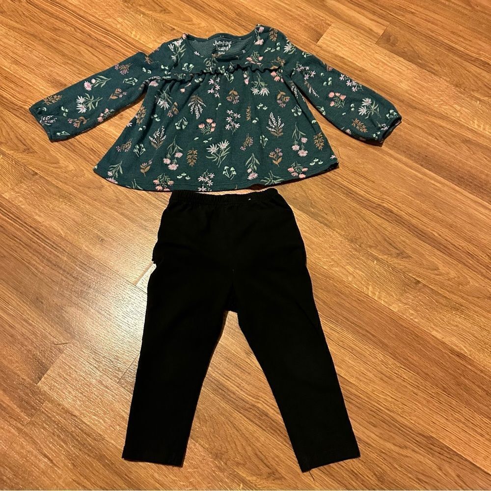Giranimals/ Jumping Beans Green & black floral toddler girls outfit 24 months